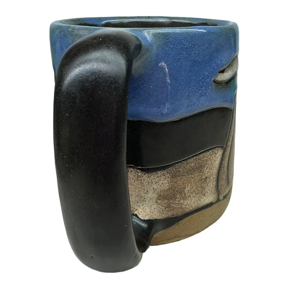 Mara Mexico Studio Art Pottery Stoneware Large Mug Eagle Mountains Trees Signed - Picture 8 of 10